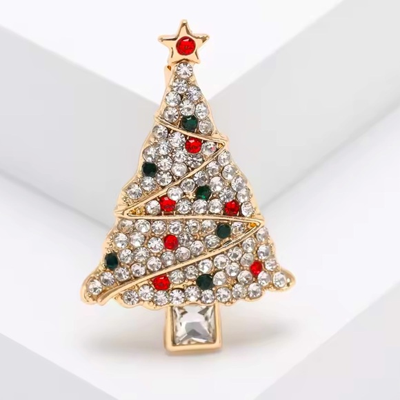 Christmas Tree Diamond Crystal Brooch - Picture 1 of 4